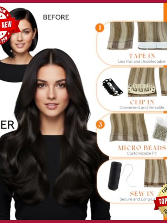 Human Hair Extensions 16 Inch Glueless Weft with Micro Beads Salon Quality